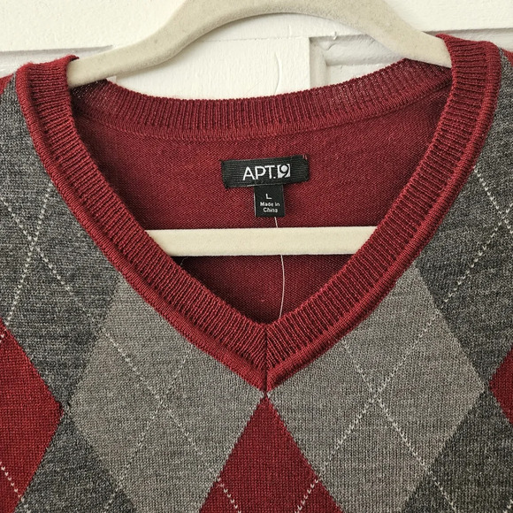 Apt. 9 Men's Merino Wool Blend Argyle Sweater Size Large, NWT - Picture 4 of 8